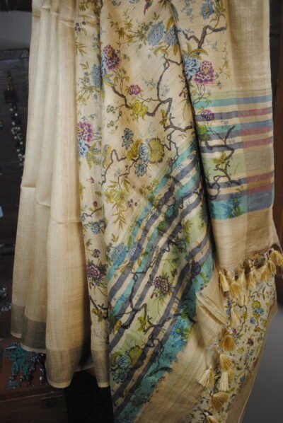 tusser digital print pallu